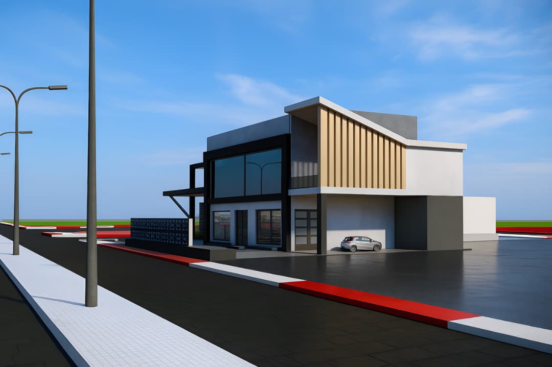Bâtiment commercial R+1 à bardage bois